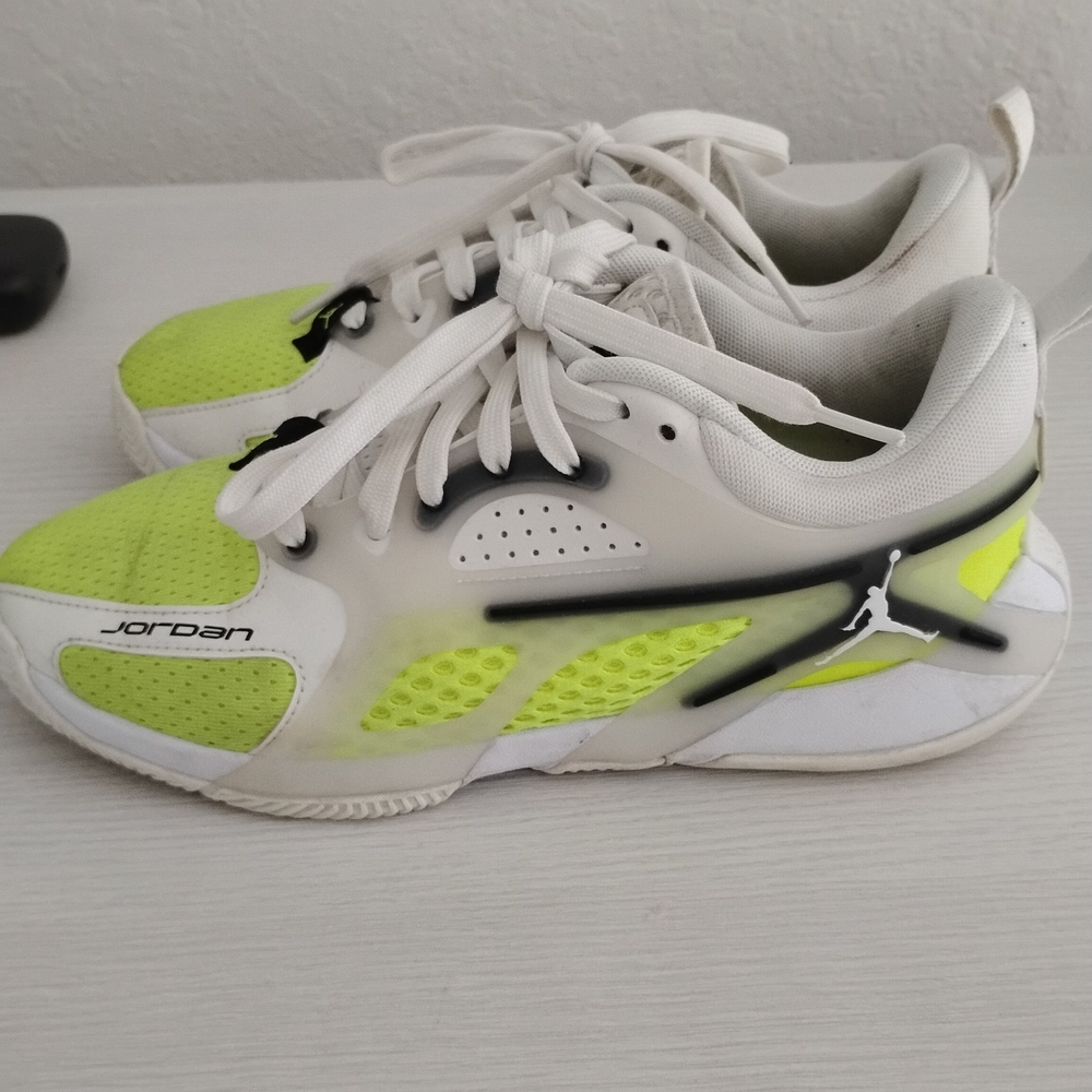 Jordan White and Bright Yellow Athletic Shoes